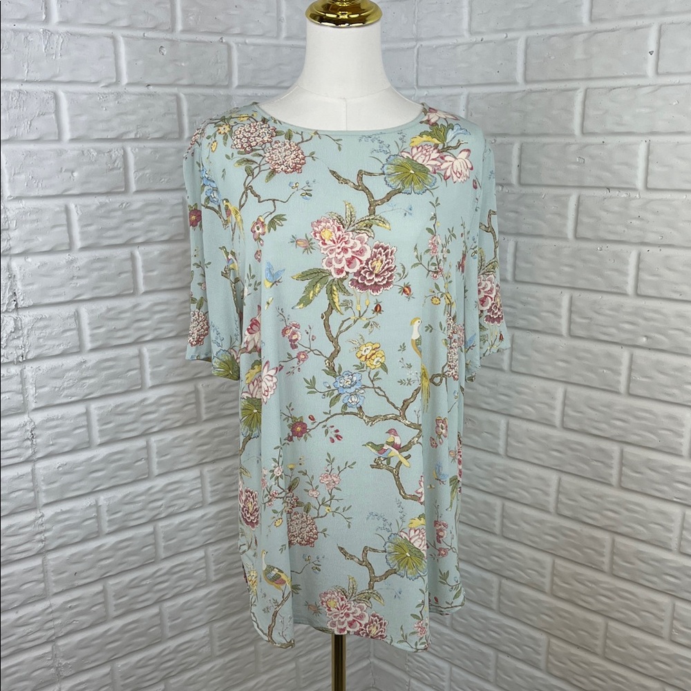 GP & J BAKER H&M BLOUSE FLORAL BIRD TUNIC MINT PINK 100% VISCOSE SZ 10